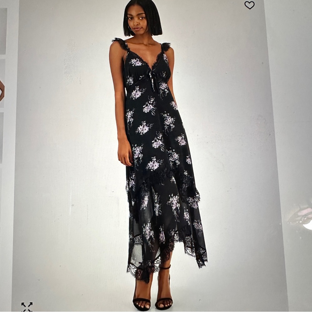 And Now This Textured Slip Dress Black Floral Whimsical Fairycore